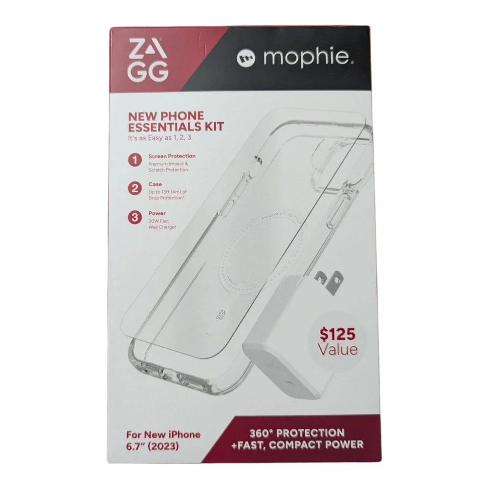 O6. ZAGG - mophie Phone Essentials Kit: Case Protector &‎ Charger iPhone 15 Plus
